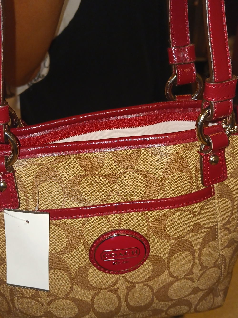 Coach Signature Canvas Tote with Red Trim - Picture 12 of 14